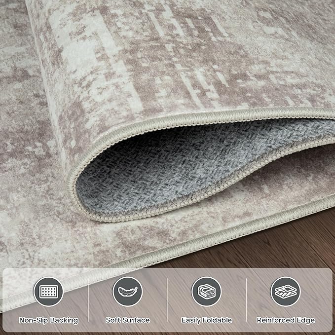 9x12 Area Rugs for Living Room Rug Washable: Modern Large Rug for Dining Room Bedroom Carpet Non Slip 9 by 12 Indoor Abstract Nursery Home Office Brown Grey-CubbioJoy