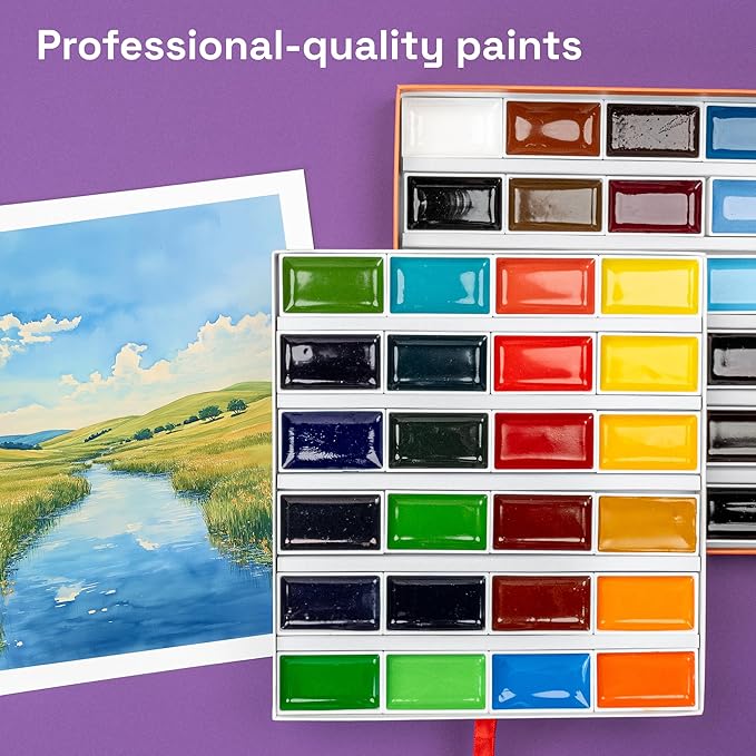 ARTISTRO Professional Watercolor Paint Set for Adults - 48 Pigment-Rich Colors, XL Pans, ASTM-I Lightfastness, High Tinting Strength Watercolor Set for Professionals made by professionals-CubbioJoy