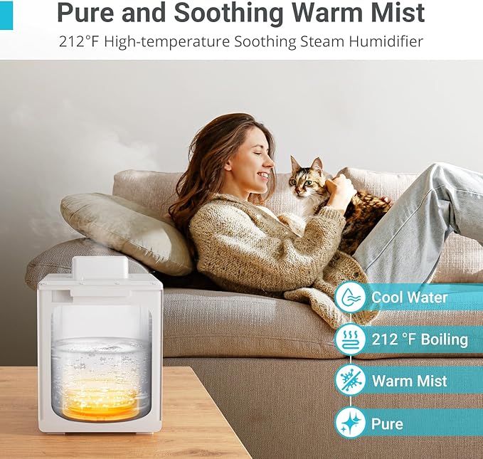 3L Stainless Steel Warm Mist Humidifier with Easy Clean and Warm Steam Function, Healthy Air Mist Humidifiers for Bedroom Living Room, with Sleep Mode and Auto-off Setting-CubbioJoy
