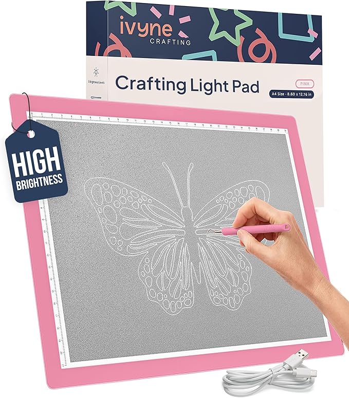 iVyne Corded Light Pad for Weeding Vinyl - A4 Light Box for Drawing - Light Board for Tracing - Light Box for Diamond Painting, Weeding Vinyl, Sketching, Tracing (Pink)-CubbioJoy