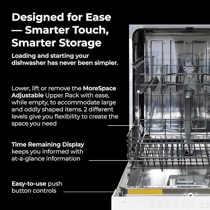 Kenmore 24" Built-in Stainless Steel Tub Dishwasher SmartWash, UltraWash, SmartDry Plus, MoreSpace Adjustable Rack and Leak Detect, Energy Star Certified, White-CubbioJoy