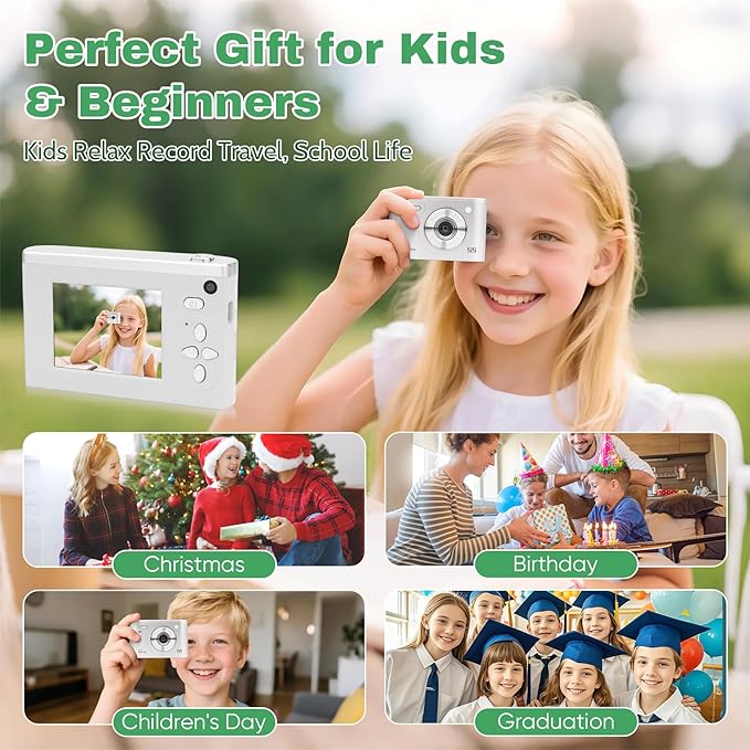 Digital Camera FHD 1080P Video & 8X Digital Zoom - Compact Point and Shoot Digital Camera with 2.4" Screen, 800mAh Rechargeable Battery - Portable Small Camera for Kids Teens Girls Boys(Silver)-CubbioJoy