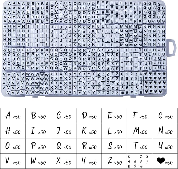 1400pcs Letter Beads, 6x6 mm Acrylic Alphabet Beads, Beads for Jewelry and Bracelet Making, in 28 Grid Box (White and Black)-CubbioJoy