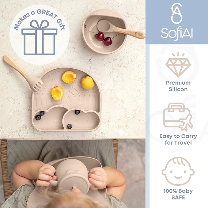 All In One Silicone Feeding Set - Safe for 6-12 Months - Non-Toxic Baby Led Weaning Supplies - Toddler Self Feeding Utensils - BPA-Free - Mess Free Essentials-CubbioJoy