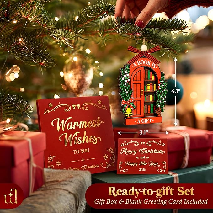 Book Christmas Ornament 2025 - Book Lovers Gifts for Book Lovers Women, Cute Bookish Gifts for Readers Bookworm, Unique Librarian Gift Reading Ornaments for Library Books Club Decor-CubbioJoy