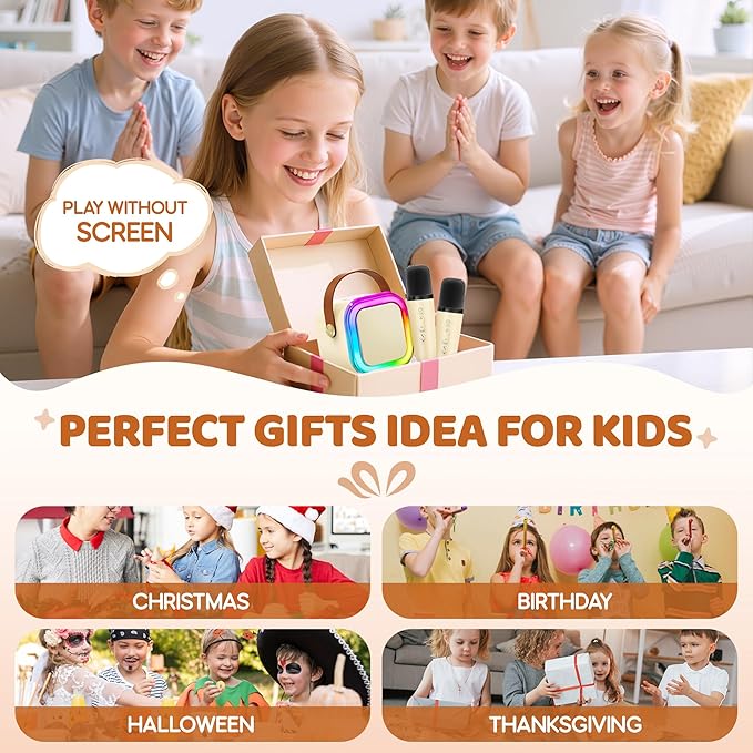 IROO Mini Karaoke Machine for Kids, 2025 TOP Toys Birthday Gifts Ideas for Girls Ages 4, 5, 6, 7, 8, 9, 10, 12+ Years Old, Portable MP3 Player with 2 Wireless Mics for Party-CubbioJoy