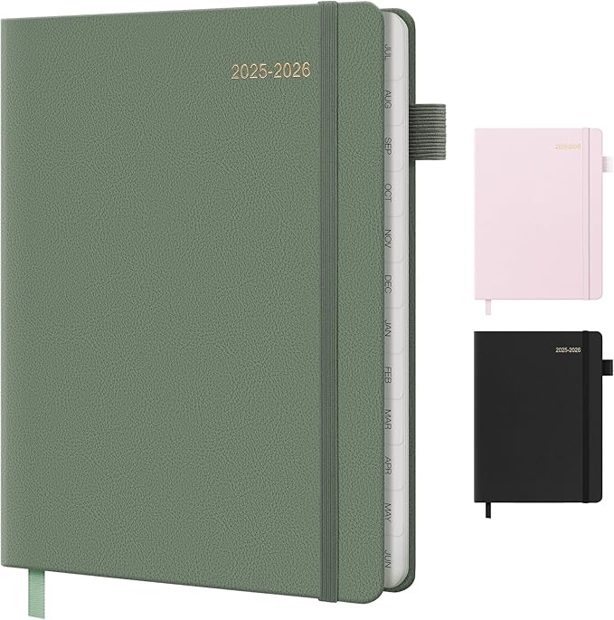 2025-2026 Planner for Women, Lather Weekly & Monthly Organizer, July 2025-June 2026, Hardcover with Gold Foil, Tabs, and Inspirational Pages - Ideal for Professionals, Green-CubbioJoy