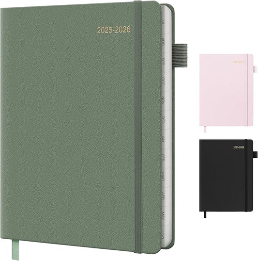 2025-2026 Planner for Women, Lather Weekly & Monthly Organizer, July 2025-June 2026, Hardcover with Gold Foil, Tabs, and Inspirational Pages - Ideal for Professionals, Green-CubbioJoy