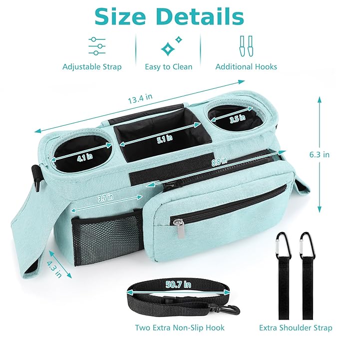 Accmor Universal Stroller Organizer with Insulated Cup Holder Detachable Phone Bag and Shoulder Strap,Stroller Bag Caddy Organizer Accessories Fits for Uppababy, Baby Jogger, Britax Strollers-CubbioJoy