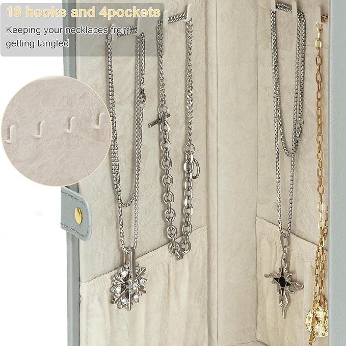 AKOZLIN Extra Large 6-Tier Jewelry Box Organizer Functional Huge, 5 Drawers Leather Jewelry Storage Case for Women Girls Ring Necklace Earring Bracelet Holder Organizer with Mirror Grey-CubbioJoy