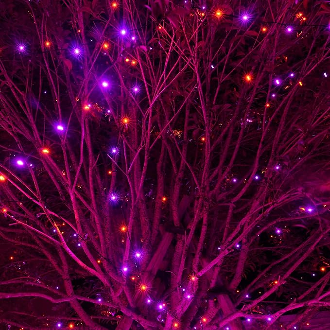 Dazzle Bright Purple & Orange Halloween String Lights, 33FT 100 LED Connectable Black Wire 8 Modes String Lights, Waterproof Halloween Decorations for Indoor Outdoor Patio Party Holiday-CubbioJoy