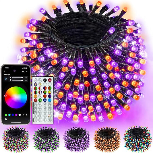 240LED Smart Color Changing Halloween Lights App Control, 95FT Waterproof RGB Music Sync Xmas Fairy String Light with Remote & Timer, Twinkle Christmas Tree Lights Outdoor Indoor Halloween Decorations-CubbioJoy