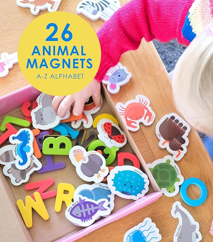 Curious Columbus Toddler Magnets – Animal Fridge Magnets for Kids | 52 Refrigerator Magnets with 26 Animals + 26 ABC Magnetic Letters | Foam Alphabet Learning Set for Toddlers-CubbioJoy