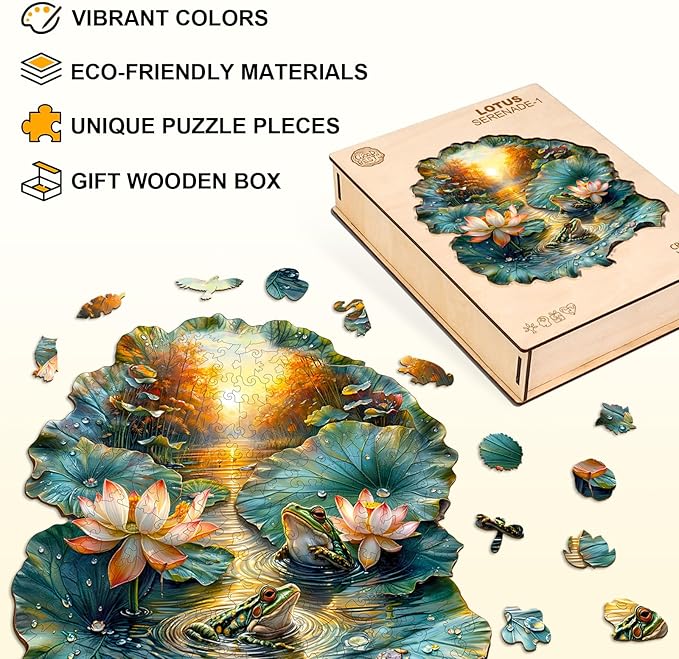Jigfoxy Wooden Puzzles for Adults, Lotus Wood Puzzles Adult, Unique Animal Shape Wooden Jigsaw Puzzles for Adults, Birthday Gifts for Puzzle Lovers, Family, Friend (S-8.5 * 7.9in-100pcs)-CubbioJoy