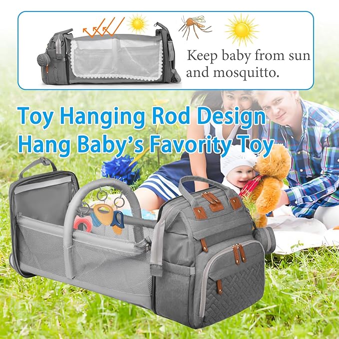 Jeryswet Baby Diaper Bags with Changing Station, Waterproof Large Capacity Diaper Bag Backpack for Moms Dads with USB Charging Port and Stroller Straps, Baby Shower Gifts, Grey-CubbioJoy
