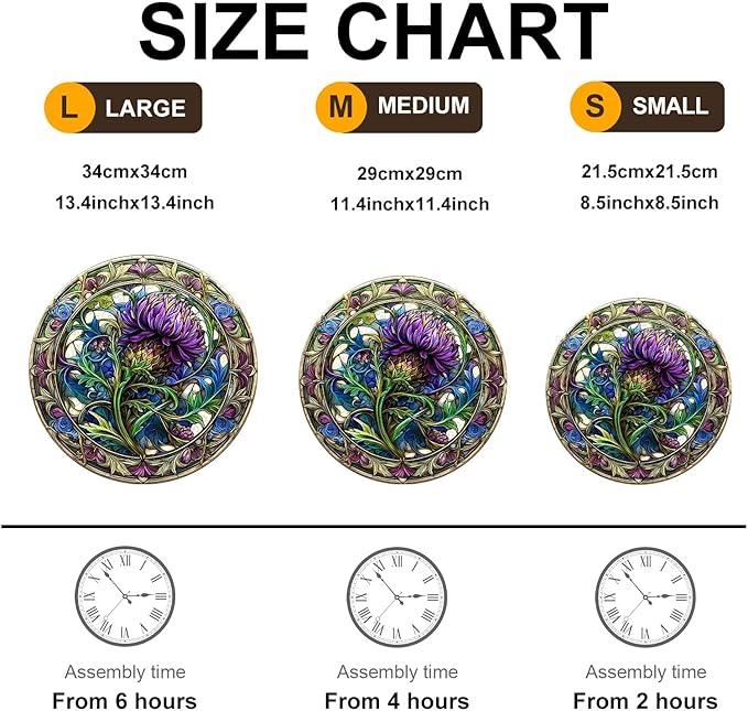 KAAYEE Wooden Jigsaw Puzzles-3D Visual Effect Scotch Thistle Wooden Puzzle Adult Unique Shape Wooden Puzzle Wooden Jigsaw Puzzle for Adult,Puzzle for Adults,Family Puzzles (S-8.5 * 8.5in-100pcs)-CubbioJoy