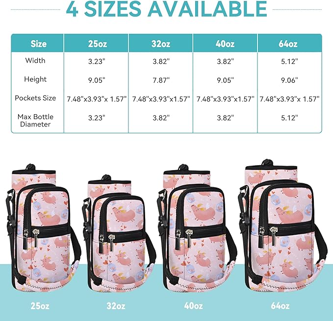 25/32/40/64oz Water Bottle Bag Holder Carrier-Insulated Crossbody Sling Case Sleeve with Strap & Pockets for Men Women Gym Cycling Travel Walking Hiking Camping-CubbioJoy