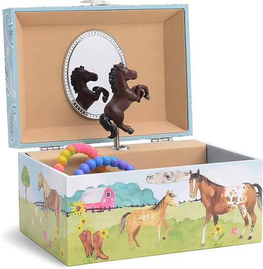 Jewelry Box for Girls by Jewelkeeper - Barn Design Musical Jewelry Box with Spinning Horse Doll - Pony Stuff for Girls, Horse Gift for Kids, Equestrian Keepsake for Ages 2 Up - Home on The Range Tune-CubbioJoy