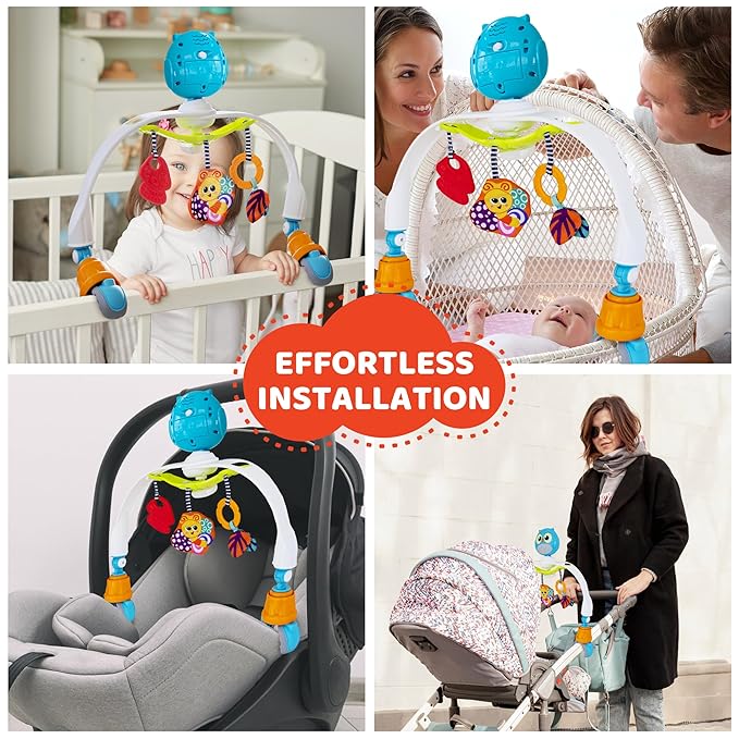 Baby Stroller Arch Toy with Relaxing Music & Lights - Adjustable Activity Arch & Play Accessories - Baby Bouncer Toy Bar, Carseat, Crib, Stroller Hanging Toys for Infants 0 Months Old & Up-CubbioJoy