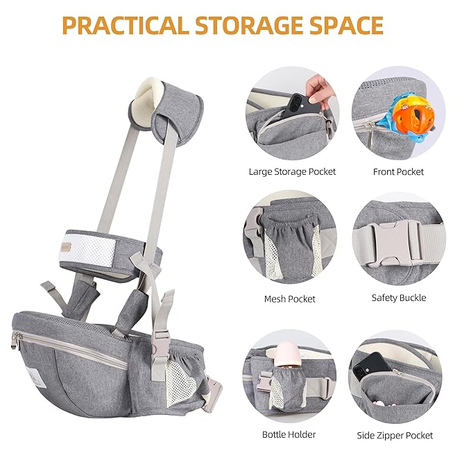 Baby Hip Seat Carrier, Ergonomic Waist Stool for Child Infant with Adjustable Strap Pocket Soft Base, Baby Hip Carrier for Newborns & Toddlers-CubbioJoy