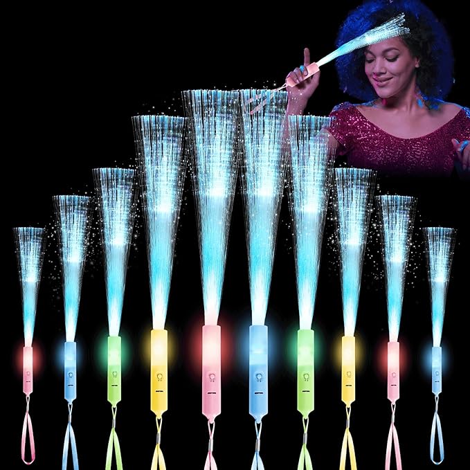28 Pcs Sparkler Firework Sticks Glow Fiber Optic Wands, LED Flashing Sticks Light Up Toy for Adults Kids, Glow in The Dark Party Supplies Favor Bulk Magic Rave Decoration for Wedding Christmas Easter-CubbioJoy