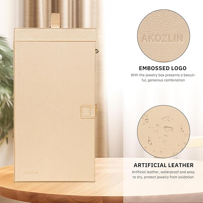 AKOZLIN Huge Jewelry Box Organizer Functional Extra Large Leather Jewelry Storage Case for Women Girls Ring Necklace Earring Bracelet Holder Organizer with Mirror-CubbioJoy