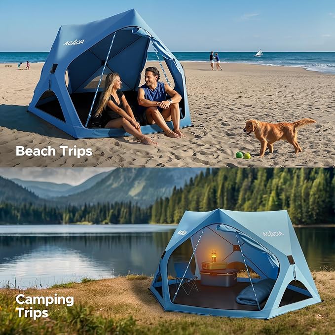 ACACIA Beach Tent Sun Shelter | 4-Person Portable Camping Tent with UPF 50+ Protection | Easy Setup Pop up Sun Shade | 10×10ft Privacy Sunshade for Camping & Backyard-CubbioJoy