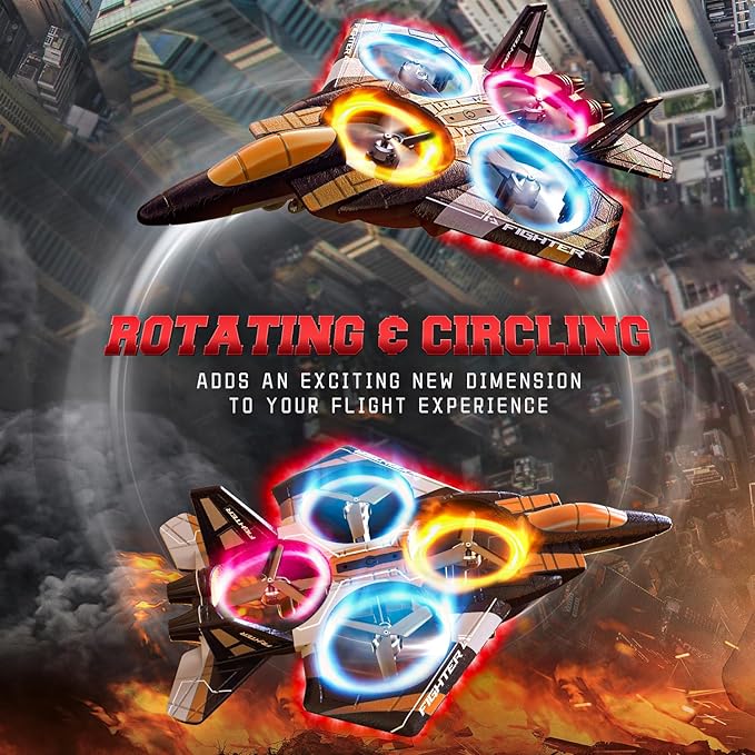 BEZGAR RC Plane for Kids | 2.4GHZ Brushless Drones with Camera, 6-axis Gyro Remote Control Airplane, 360° Flip Fighter Jet Toy, Toys for Ages 8+ with Colorful LED Navigation Lights Orange-CubbioJoy