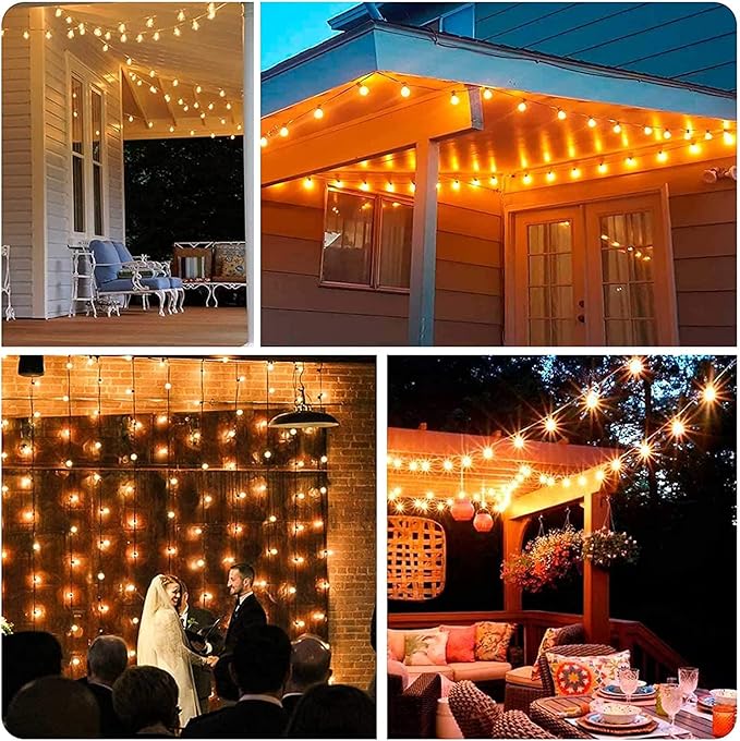 25Ft G40 LED Outdoor Christmas Frosted White String Lights with 27 G40 White Pearl Shatterproof Bulbs, Connectable Vintage Christmas Globe Patio Lights for Holiday Wedding Party Café Porch Party-White-CubbioJoy