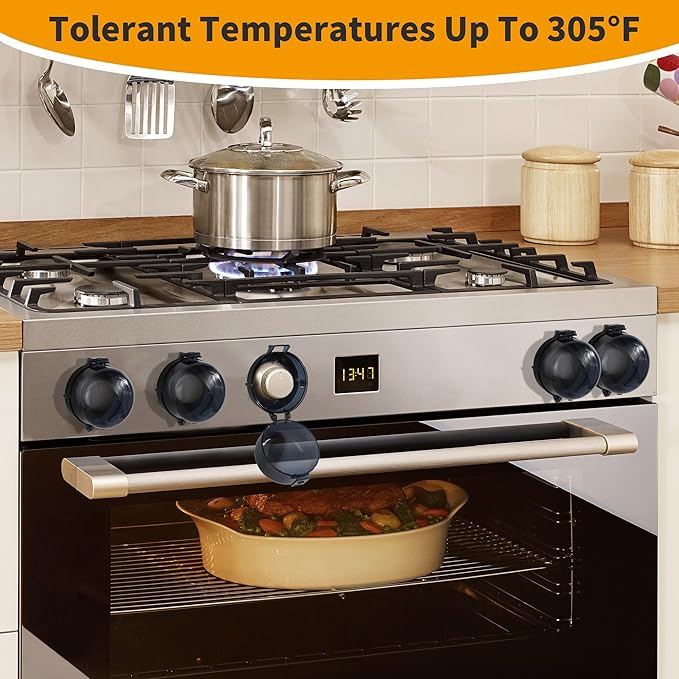 5 + 1 Packs Stove Knob Safety Covers for Child, Childproof Oven Door Lock, Baby Proofing Kitchen Gas Range Oven Knobs Locks, Black-CubbioJoy