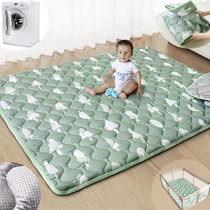 Baby Play Mats for Floor, 71”x59” Upgraded Thickness & Larger Super Soft Playmat for Babies and Toddlers, Foldable Washable, Upgrade Anti-Slip Crawling Mat for Playpen(Trees)-CubbioJoy