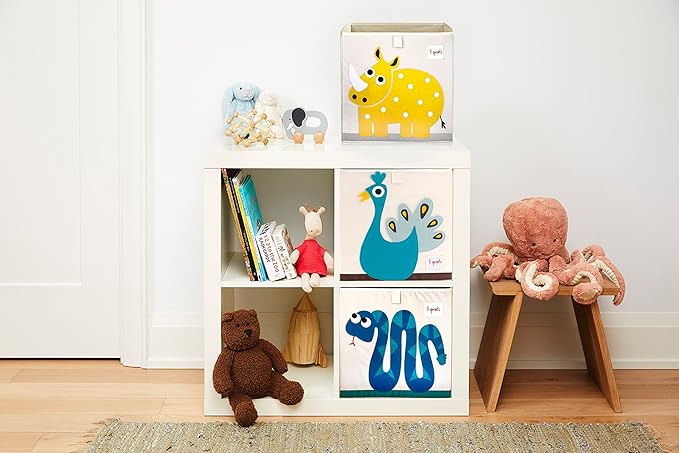 3 Sprouts Toy Storage Organizer: Toy Box Cube Organizer for Playroom, Nursery - Foldable Storage Bin - Rhino-CubbioJoy
