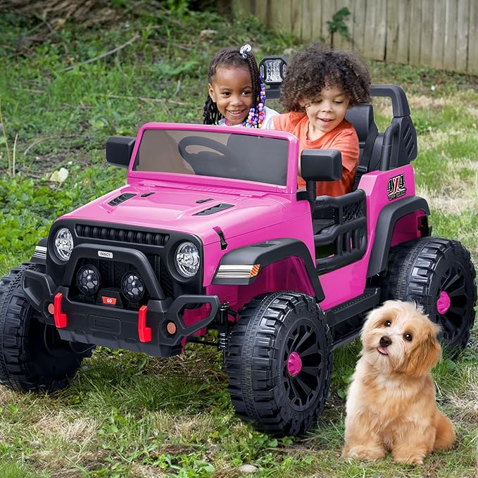 2 Seater Ride on Toy Car for Kids, 24V 4x4 Ride-on Truck Kids Electric Car w/Remote Control, 4x200W Motors - Hot Pink-CubbioJoy