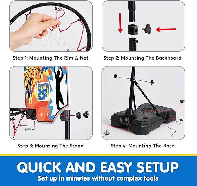 JOYIN Kids Basketball Hoop, Adjustable Height 2.8 ft-6.2 ft Toddler Basketball Hoop for Kids Indoor Outdoor Play Portable Basket Ball for Boys Girls Age 3 4 5 6 7 8 Gift-CubbioJoy