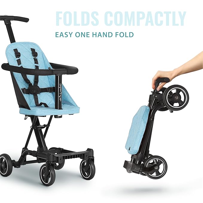 Dream On Me Lightweight and Compact Coast Rider Stroller with One Hand Easy Fold, Adjustable Handles and Soft Ride Wheels, Sky Blue-CubbioJoy