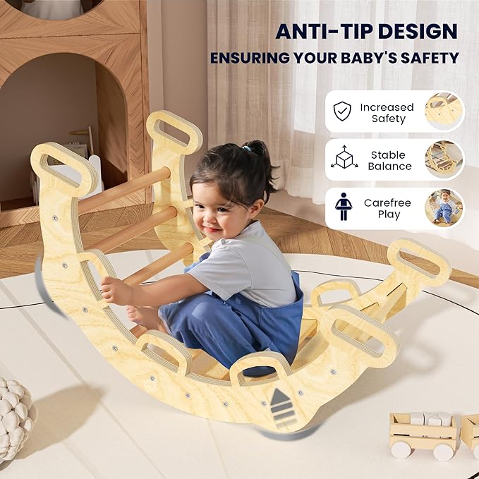 BlueWood 2025 8-in-1 Pikler Triangle Climbing Set Toddler Toys Indoor Baby Jungle Gym Climber Playground for Kids - Natural Wood-CubbioJoy