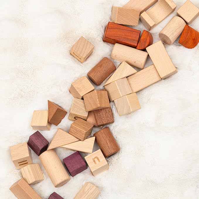 Alphabet Number Early Math Wooden Building Blocks Set - 86 Blocks in 6 Shapes with Wooden Storage Tray. Preschool Montessori Kids Toys. Stacking Learning Toys for Toddlers. Age 3 Years +-CubbioJoy