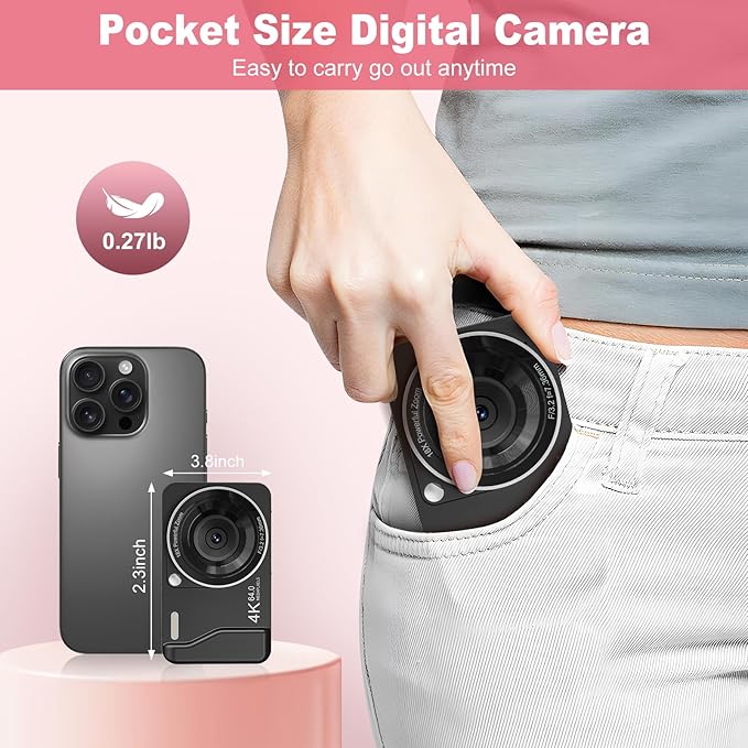 Digital Camera, 4K 64MP, 18X Zoom, Point and Shoot Digital Camera with 64GB TF Card & 2 Batteries, Portable Rechargeable Small Camera for Kids Teens Adult, Black-CubbioJoy