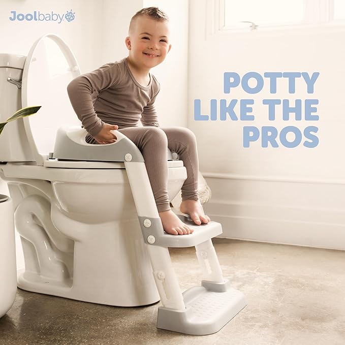 Jool Baby Potty Training Seat with 2 Step Ladder for Toddlers - Soft Cushioned Seat & Splash Guard, Adjustable Height (Gray)-CubbioJoy
