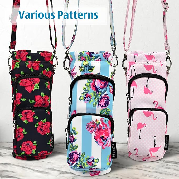 Betsey Johnson Insulated Water Bottle Pouch Holder Carrier Crossbag with Adjustable Shoulder Strap - Lightweight Polyester Accessories with Pockets Good for Hiking Sports-CubbioJoy