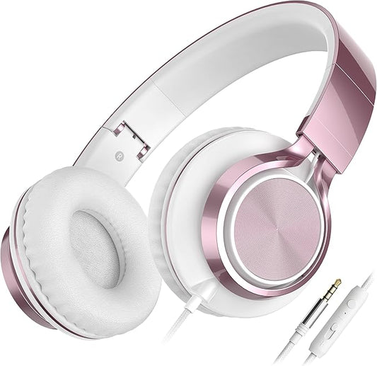 AILIHEN C8 Girls Headphones, On-Ear Headphones Wired with Microphone and Volume Control Foldable Corded Stereo 3.5mm Headset for Girls School Chromebook Laptop Computer PC Tablets Travel (Rose Gold)-CubbioJoy