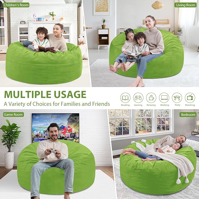 3FT Bean Bag Chair, Comfy Bean Bag Chairs with Memory Foam Filled, Fluffy Beanbag Sofa with Dutch Velvet Cover, Round BeanBag Chairs for Living Room, Playroom - Lime-CubbioJoy