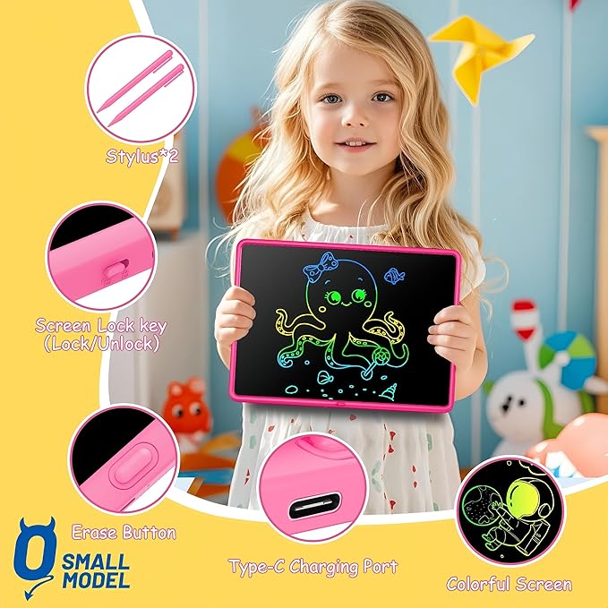 20 Inch LCD Writing Tablet for Kids, Children's Art Toys, Educational and Learning Drawing Kits, Birthday and Christmas Gifts for Boys and Girs Aged 3-12+, Pink-CubbioJoy
