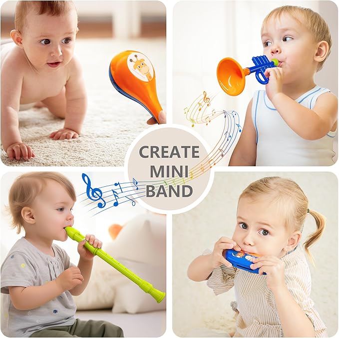 iPlay, iLearn Toddler Musical Instruments Toys, Kids Drum Set, Baby Trumpet, Percussion, Harmonica, Maraca, Flute, Tambourine, Birthday Gifts for 18 Months Olds Ages 2 3 4 5 Years Boys Girls Children-CubbioJoy