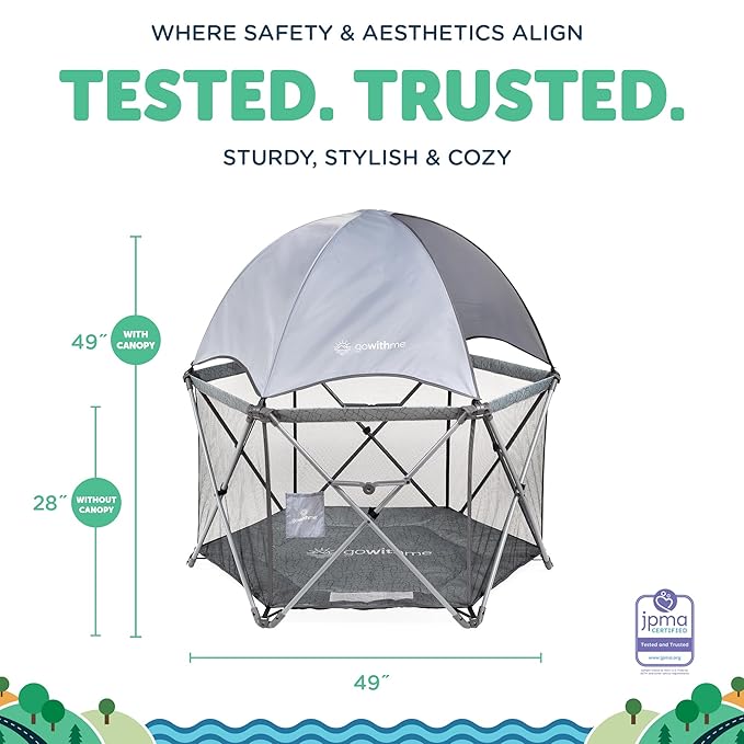 Baby Delight Go with Me Eclipse Deluxe Portable Playard | Playpen | Sun Canopy | Indoor and Outdoor | Ultra Padded Nylon Floor | Elephant Grey-CubbioJoy