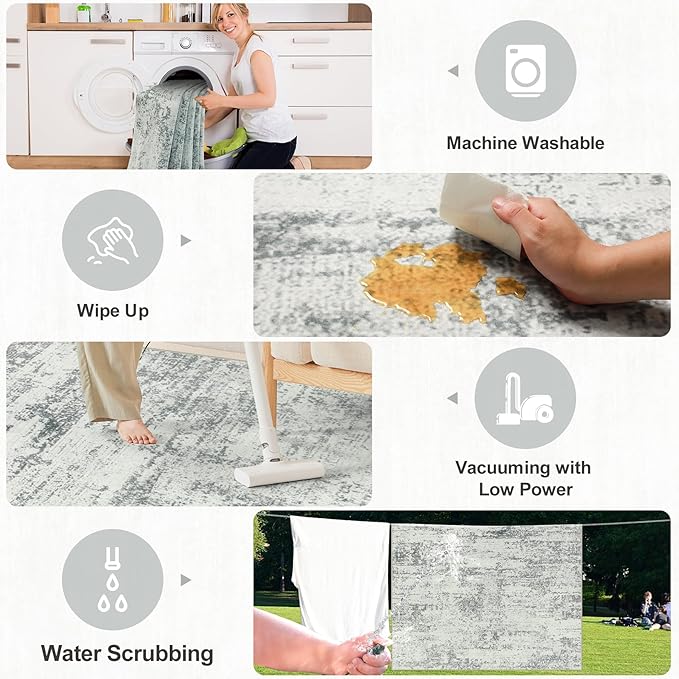 Area Rugs Living Room Rug - 5x7 Washable Modern Abstract Soft Neutral Non-Slip Carpet Large Indoor Floor Stain Resistant Thin Carpets for Bedroom Dining Room Farmhouse Nursery Home Office Grey-CubbioJoy