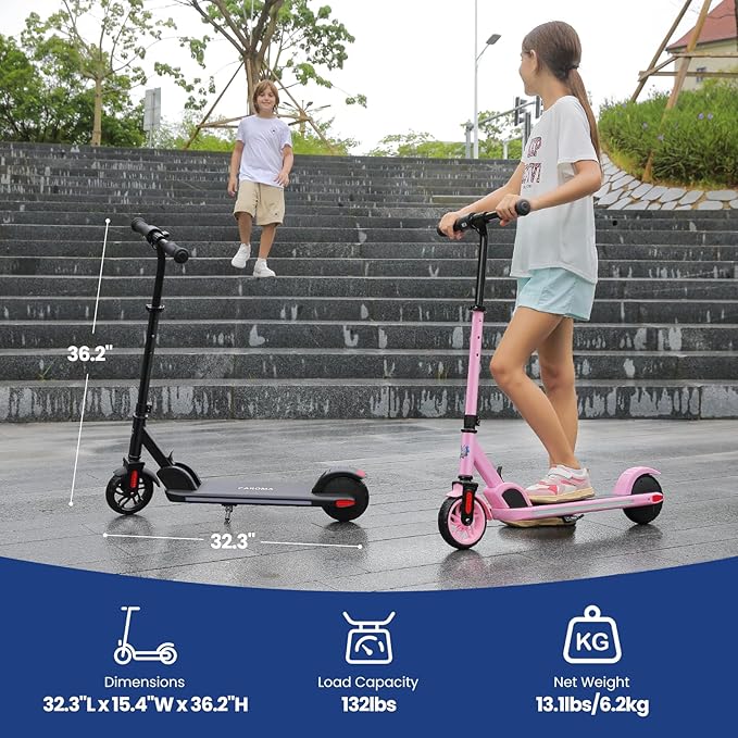 Caroma Electric Scooter for Kids Ages 6-12,150W/180WMotor,10 MPH Max Speed & 7 Miles,Colorful Lights,Adjustable Height & Speed,LED Display,Foldable Kids Electric Scooter 132 Lbs Max Load,Idea Gift-CubbioJoy