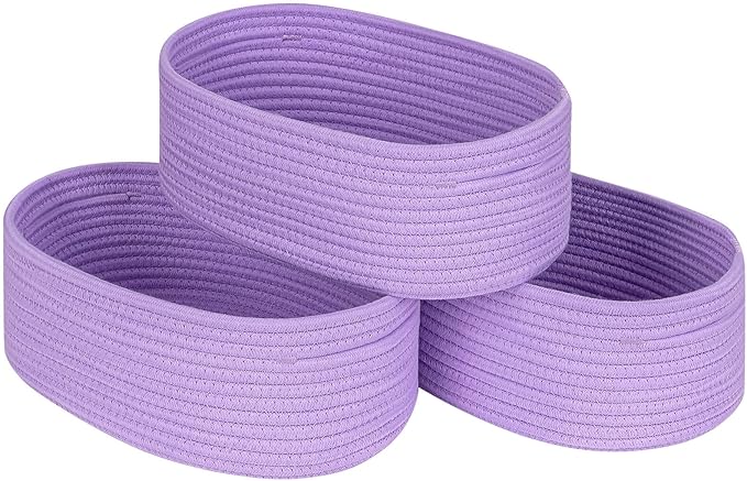 Baskets Bins for Shelf Storage Organizing/Cute Basket to Store and Organize Household Items/Woven Rope Basket for Living Room, Bedroom,Playroom,3 Packs Purple Basket-CubbioJoy