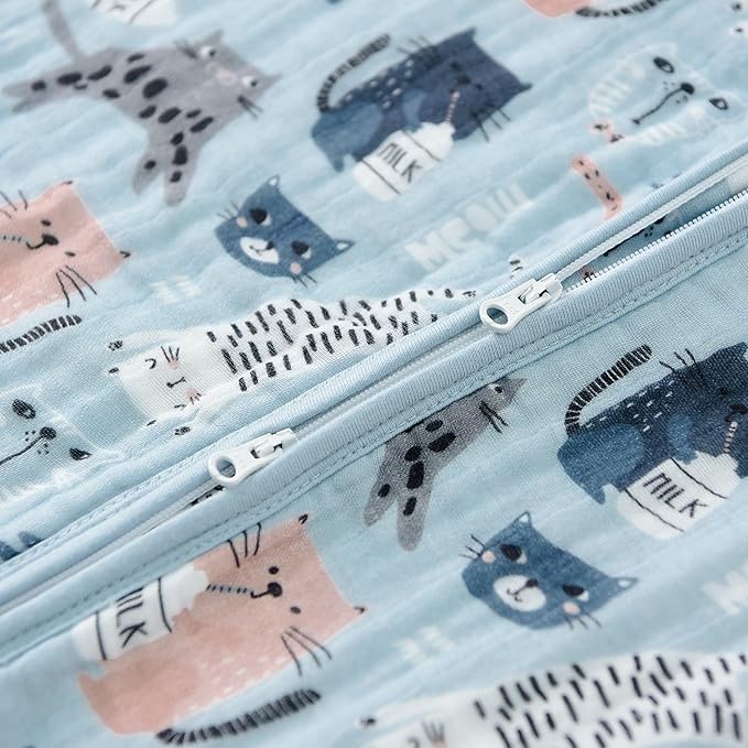 Baby Sleep Sack 2-4 T Baby Wearable Blanket 100% Organic Cotton 0.5 TOG Toddler Sleep Sacks 2- Way Zipper Soft 4 Layers 2T 3T 4T Kitten-CubbioJoy