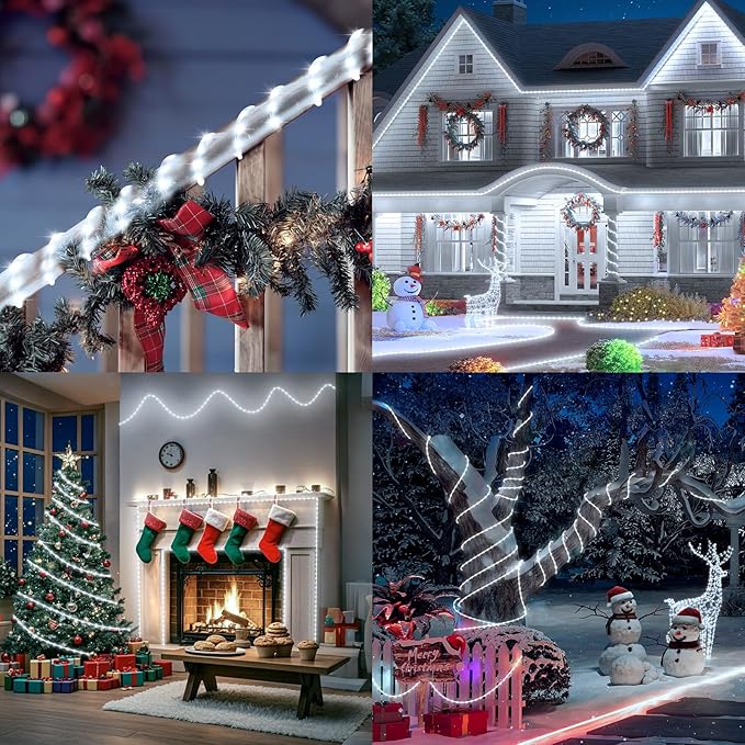 Connectable 66ft 800 LED Rope Lights Outdoor, Cool White Strip Lights Plug in, Outdoor String Lights Waterproof Decorative Lighting for Deck Patio Yard Garden Pathway Pool Camping Room Indoor Décor-CubbioJoy